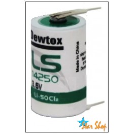 PILA 1/2 AA, DEWTOX LS14250 (Li-SOCl2) CON PLETINAS A SOLDAR